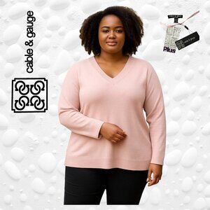 Very Soft Baby Pink V Neck Plus Size Sweater-  NWT
